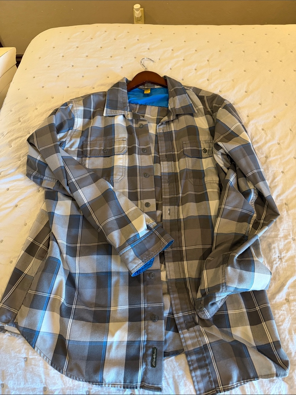 Eddie Bauer Gray Plaid Lightweight Shirt Jacket